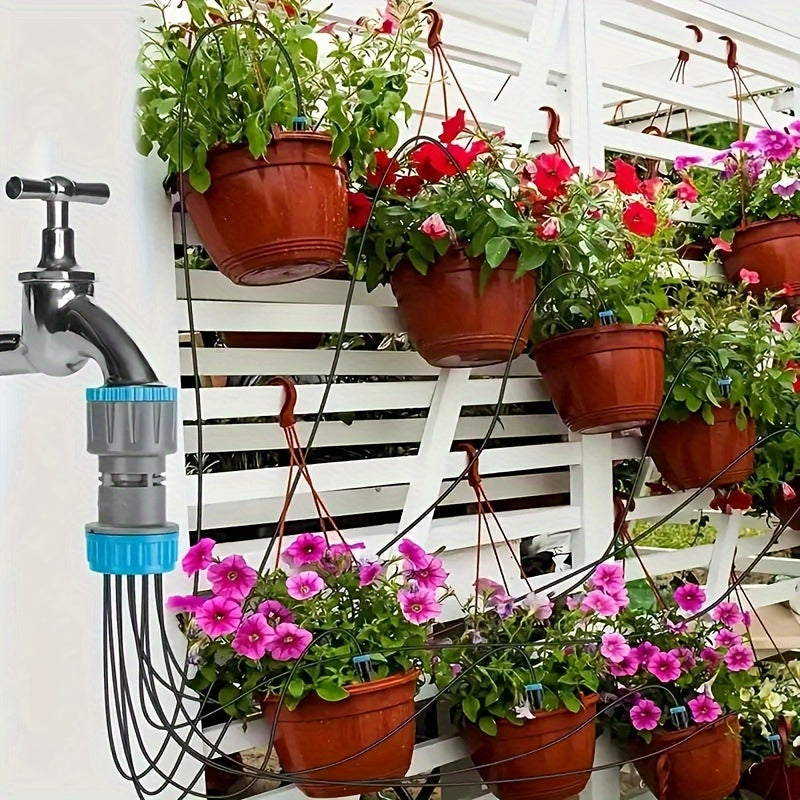 Easy-Install Drip Irrigation Kit with 10 Adjustable Emitters - Self-Watering System, Includes 3/4" Adapter