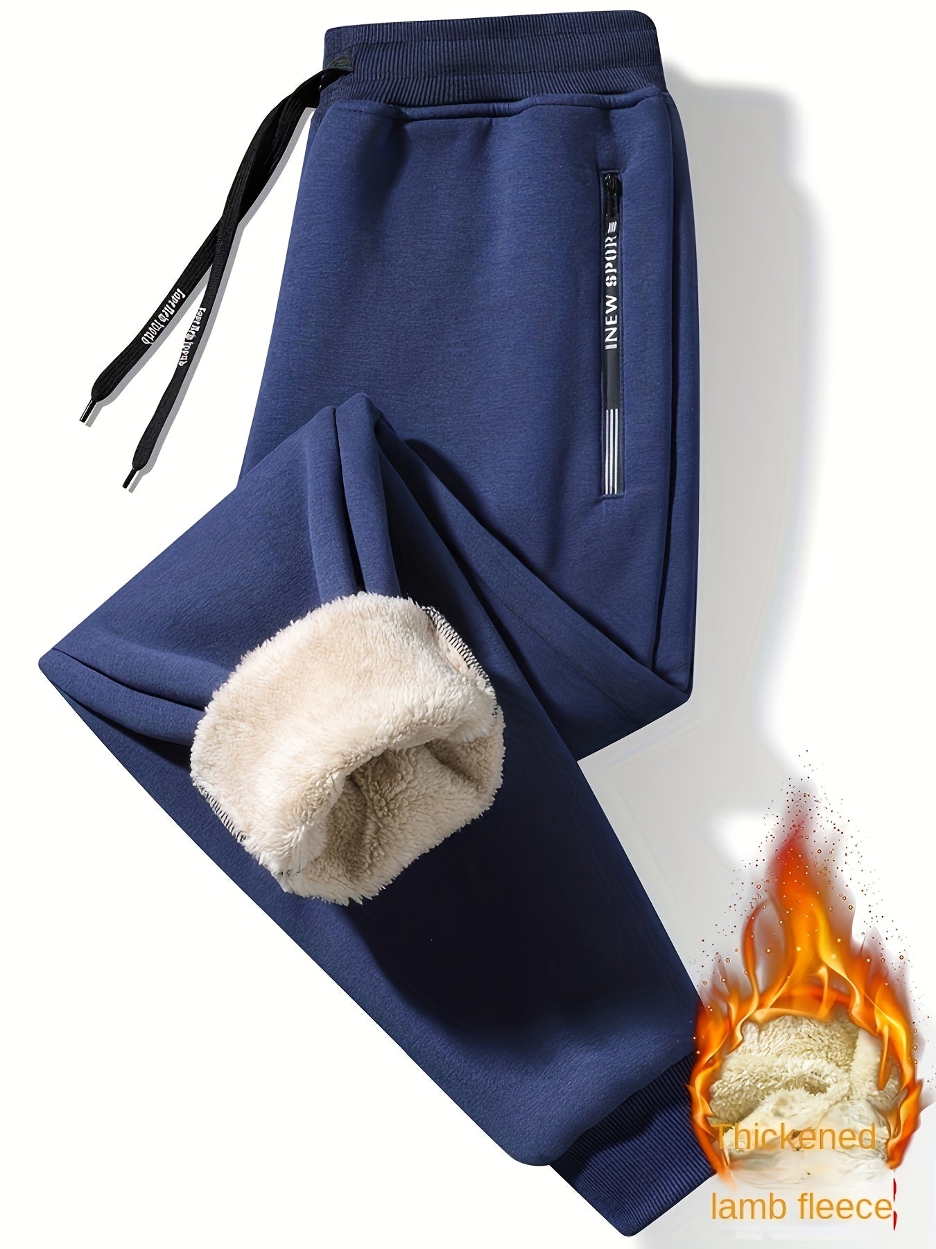 Men's Fleece-Lined Joggers - Casual Stretch Sweatpants with Pockets, Machine Washable, PLUS SIZE