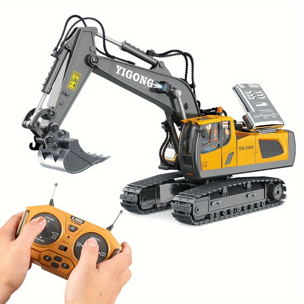 2.4Ghz Remote Control Excavator Toy, with Metal Shovel, Lights, Various Sound Effects and