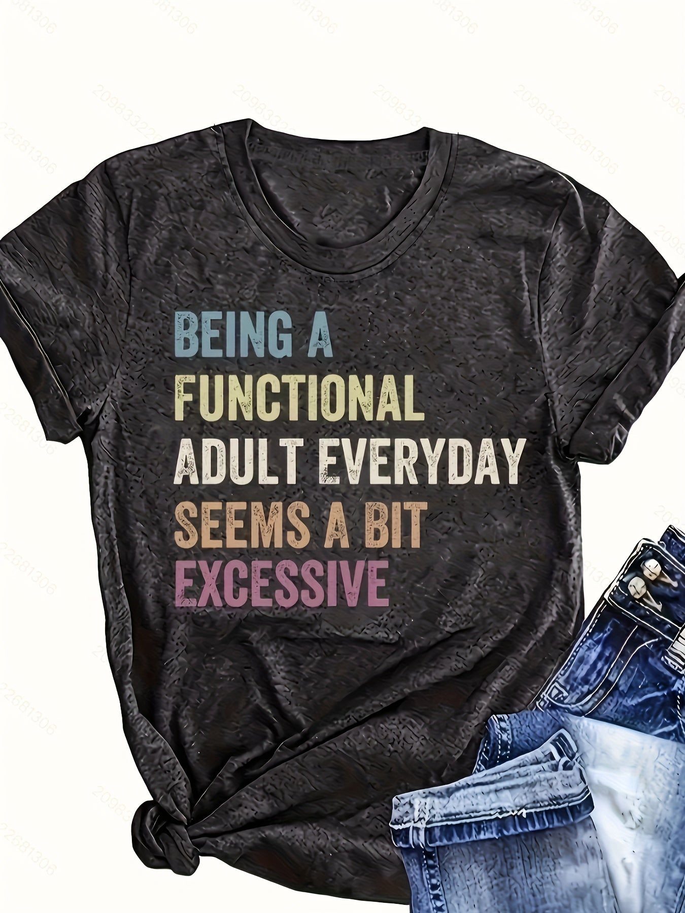 Womens Print T-Shirt - Casual Short Sleeve Crew Neck Top