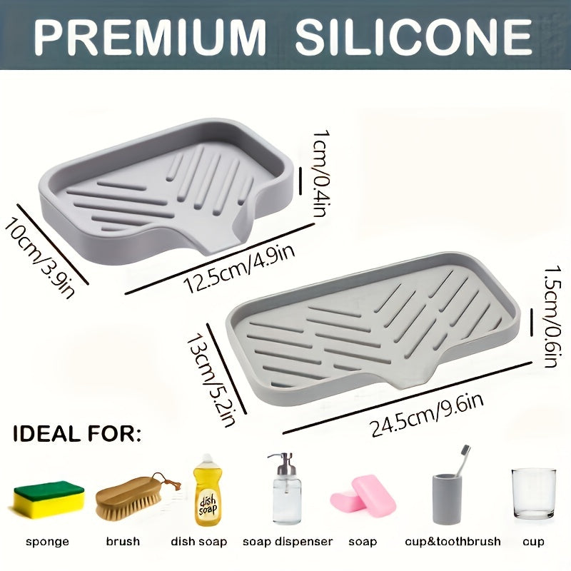 One Silicone Kitchen Sink Tray, Soap Box Holder With Drain, Countertop Sink Cleaning Mat For Brushes, Sponges And Soap,