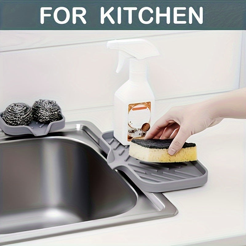 One Silicone Kitchen Sink Tray, Soap Box Holder With Drain, Countertop Sink Cleaning Mat For Brushes, Sponges And Soap,