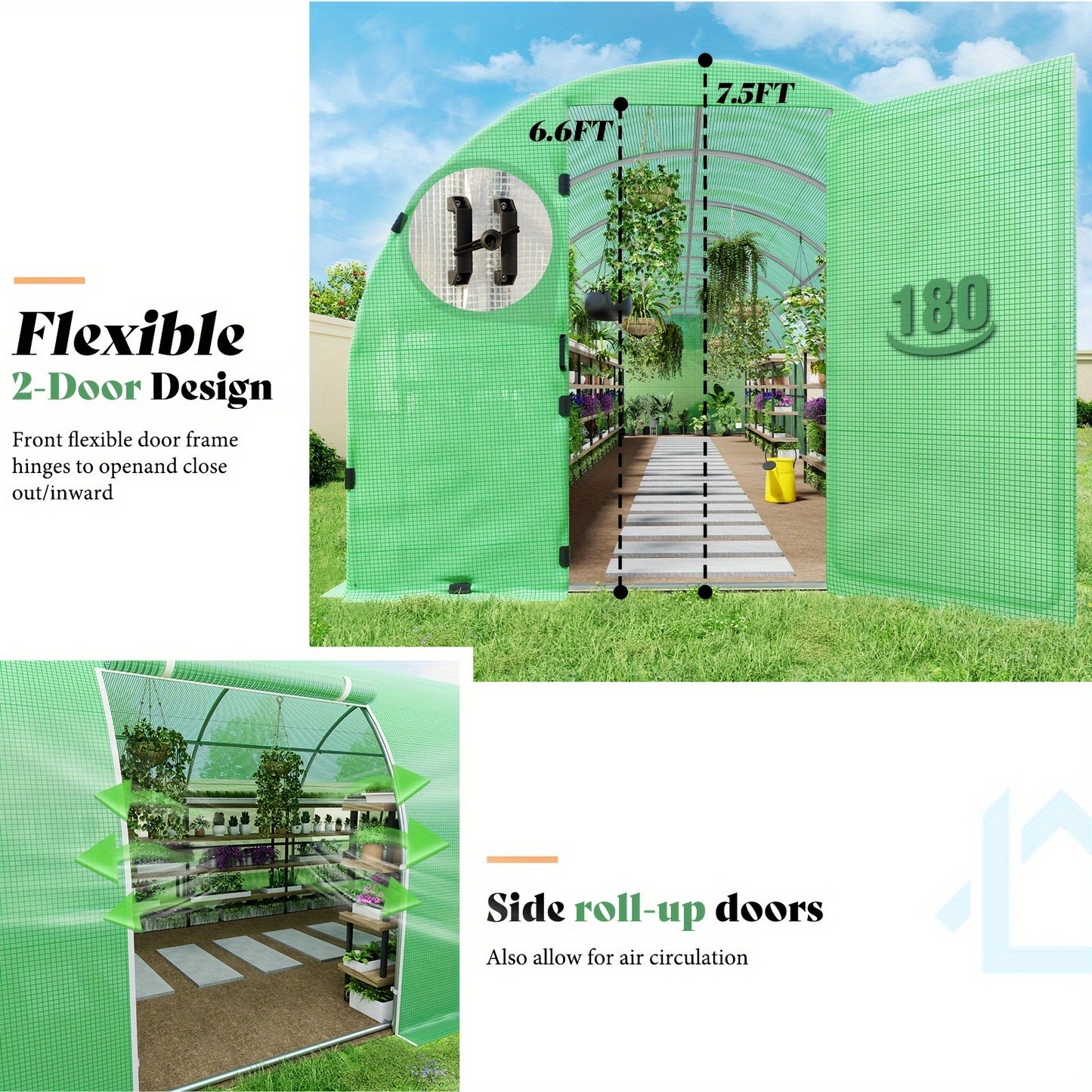 44x10x7.5 FT Giant Walk-In Greenhouse - Heavy Duty Galvanized Steel Frame, Upgraded Swing Door, Premium PE Cover.