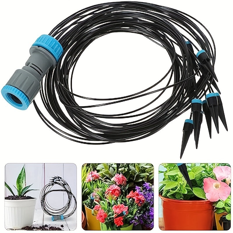Easy-Install Drip Irrigation Kit with 10 Adjustable Emitters - Self-Watering System, Includes 3/4" Adapter