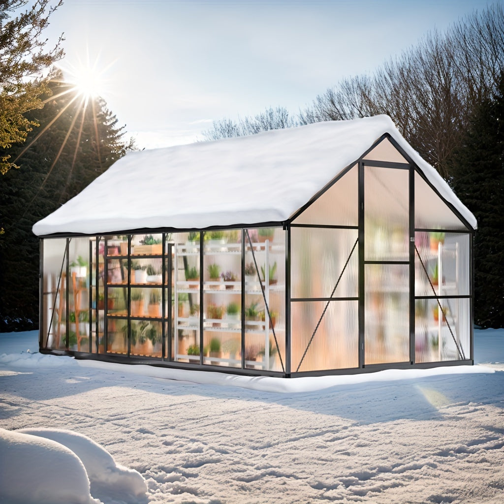 Quick Setup Greenhouse Polycarbonate & Aluminum Winter-Proof With Windows Large Walk-In Design