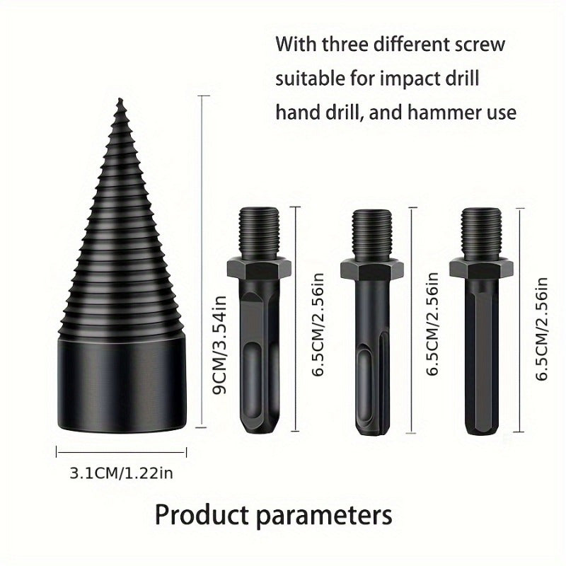 Easy-Split Wood Splitting Tool with Drill Attachment