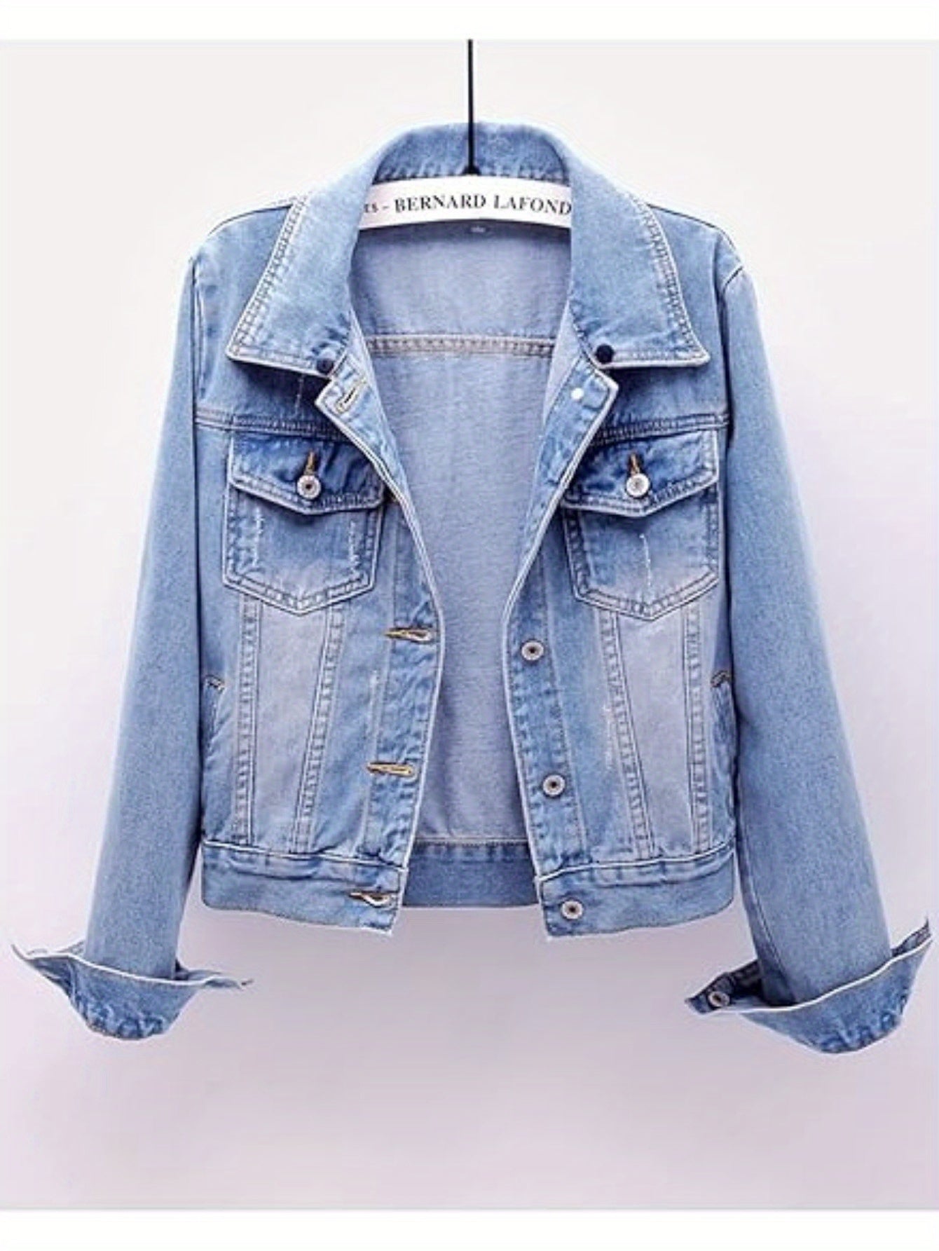 Women's Casual Denim Jacket with Detachable Hood - Button-Down, Fleece Lined, Cotton Blend, Machine Washable -