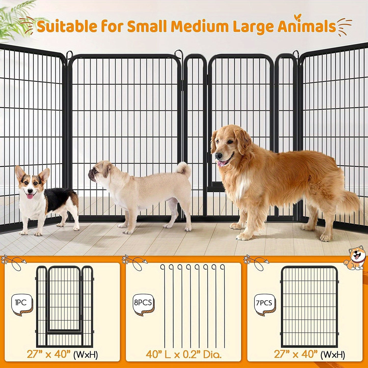 16/8 Panels Dog Playpen, Outdoor, Indoor