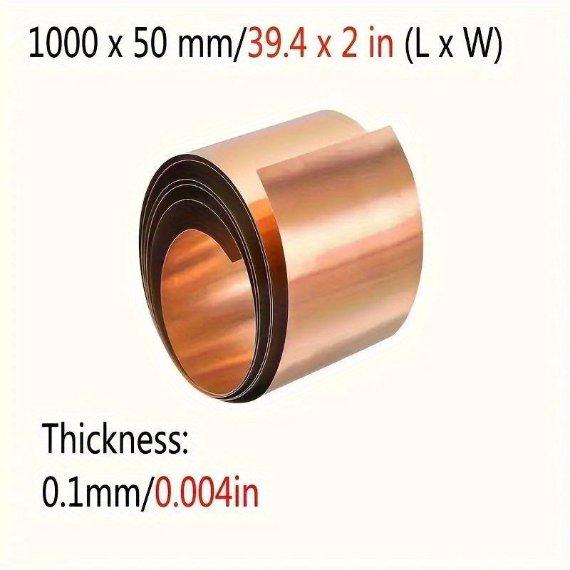 99.9% Pure Copper Metal Sheet for Grounding, Crafts & Industrial Use - 0.1mm Thickness - Conductive Copper Tape