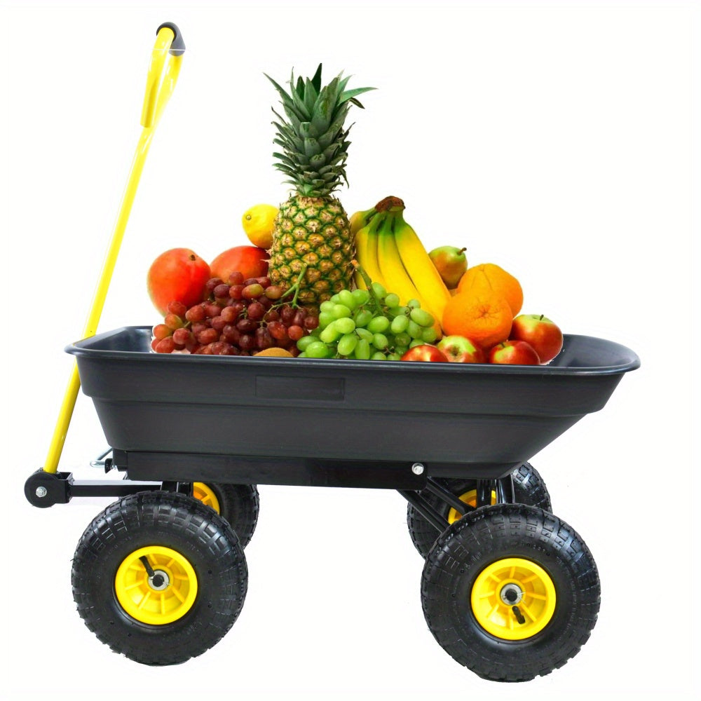 220 Lbs Capacity Folding Wagon Cart - Heavy-Duty Hand Truck with Pneumatic Tyres, Durable Steel Frame and Heavy Plastic Body