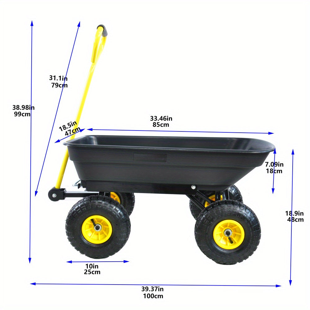 220 Lbs Capacity Folding Wagon Cart - Heavy-Duty Hand Truck with Pneumatic Tyres, Durable Steel Frame and Heavy Plastic Body