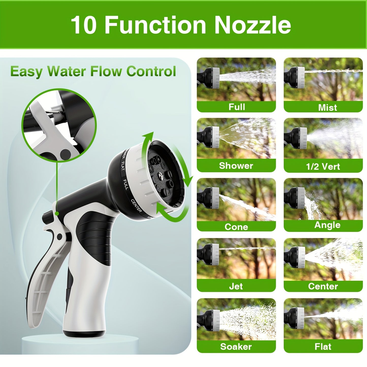 100ft Heavy-Duty Stainless Steel Garden Hose - Flexible, Puncture-Resistant & Rustproof with 10 Multi-Function Nozzles.
