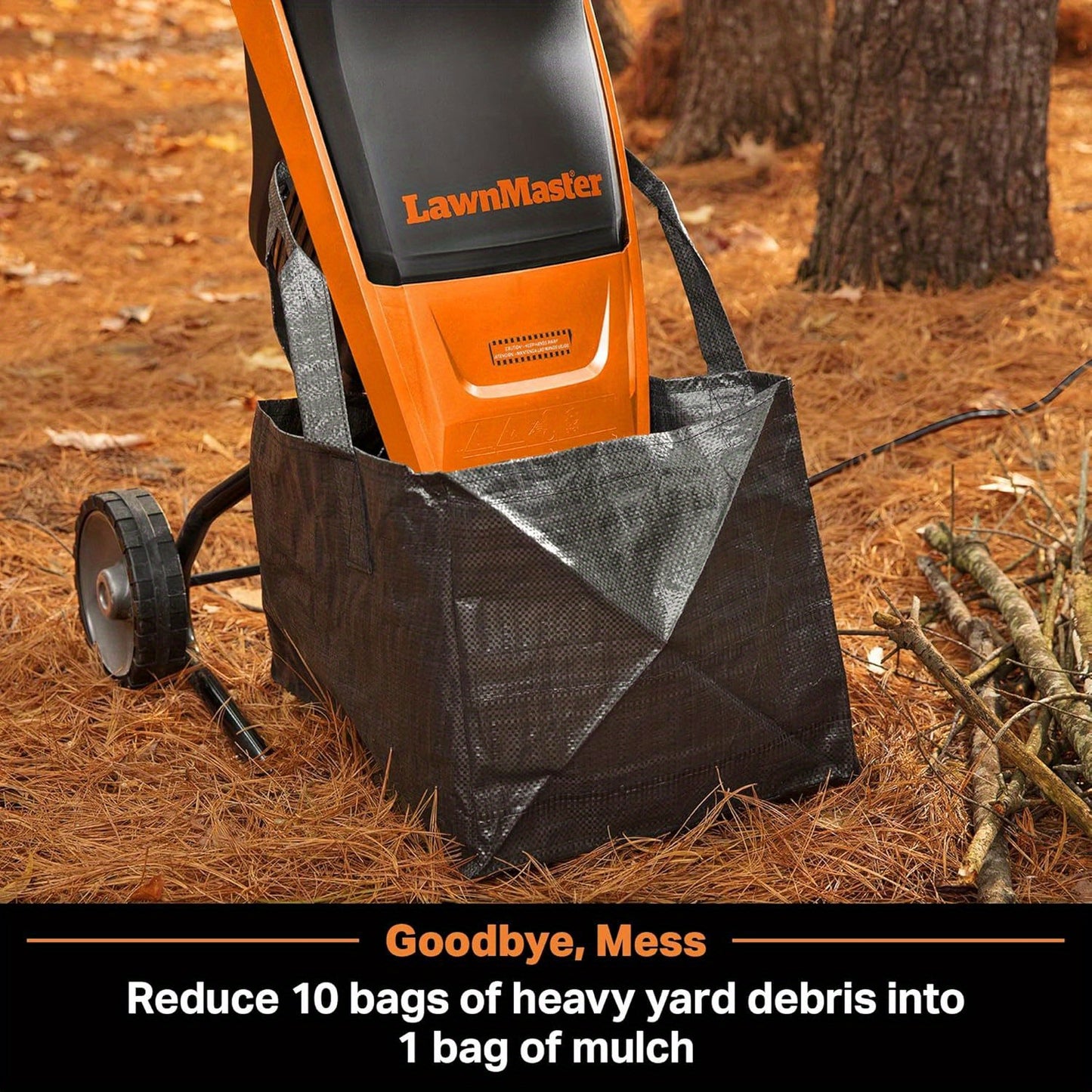 LawnMaster FD1501 Electric Wood Chipper Shredder 15-Amp 1.5-Inch Cutting Diameter Max 10:1 Reduction
