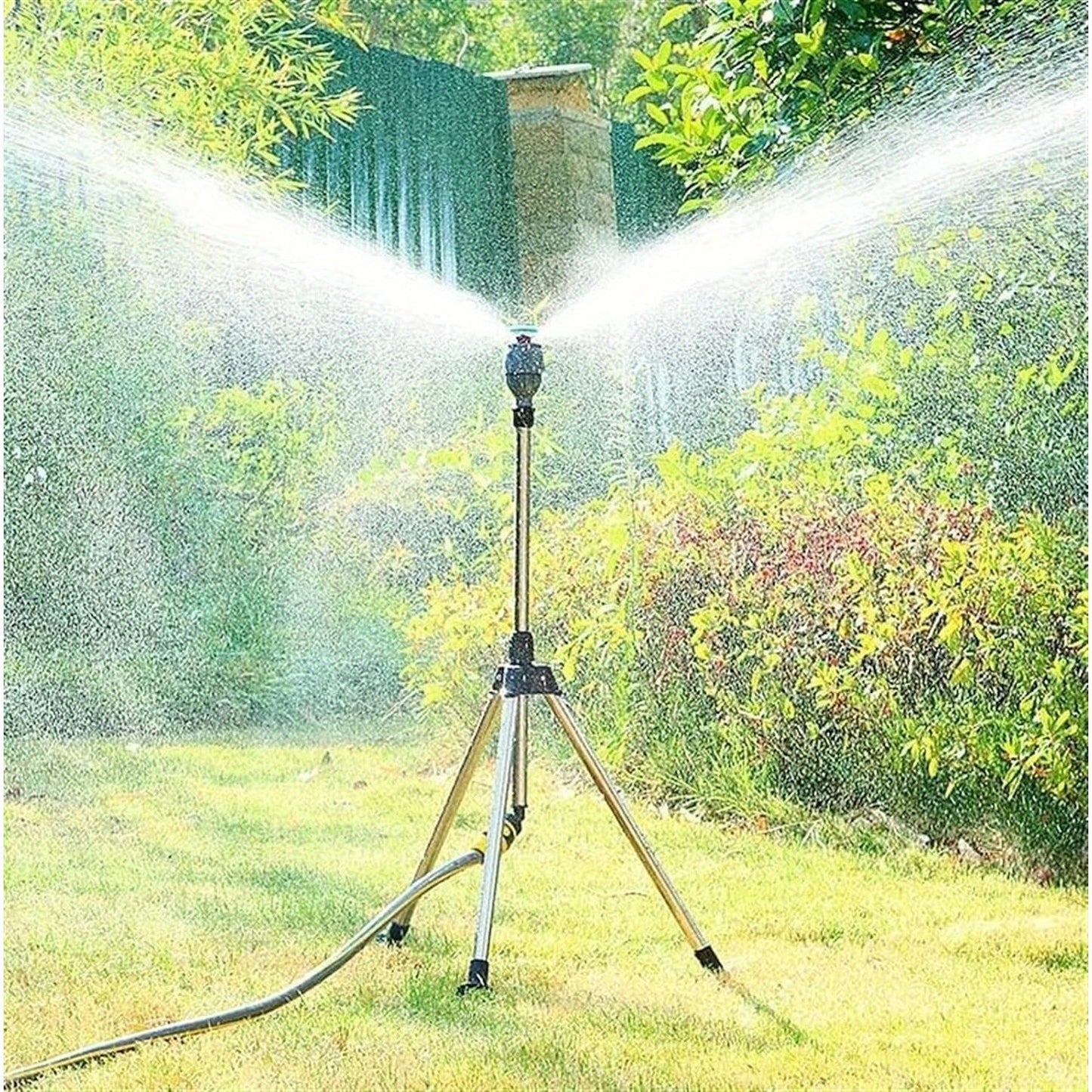 Rotary Irrigation Tripod Sprinkler - 360 Degree Watering Nozzle, Telescopic Support, Stainless Steel.