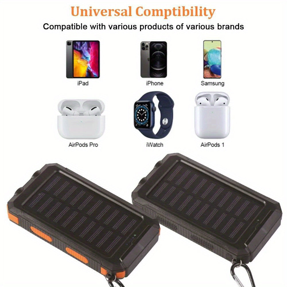 30000mAh Super USB Portable Solar Power Bank with LED Flashlight and Carabiner for Cell Phones.