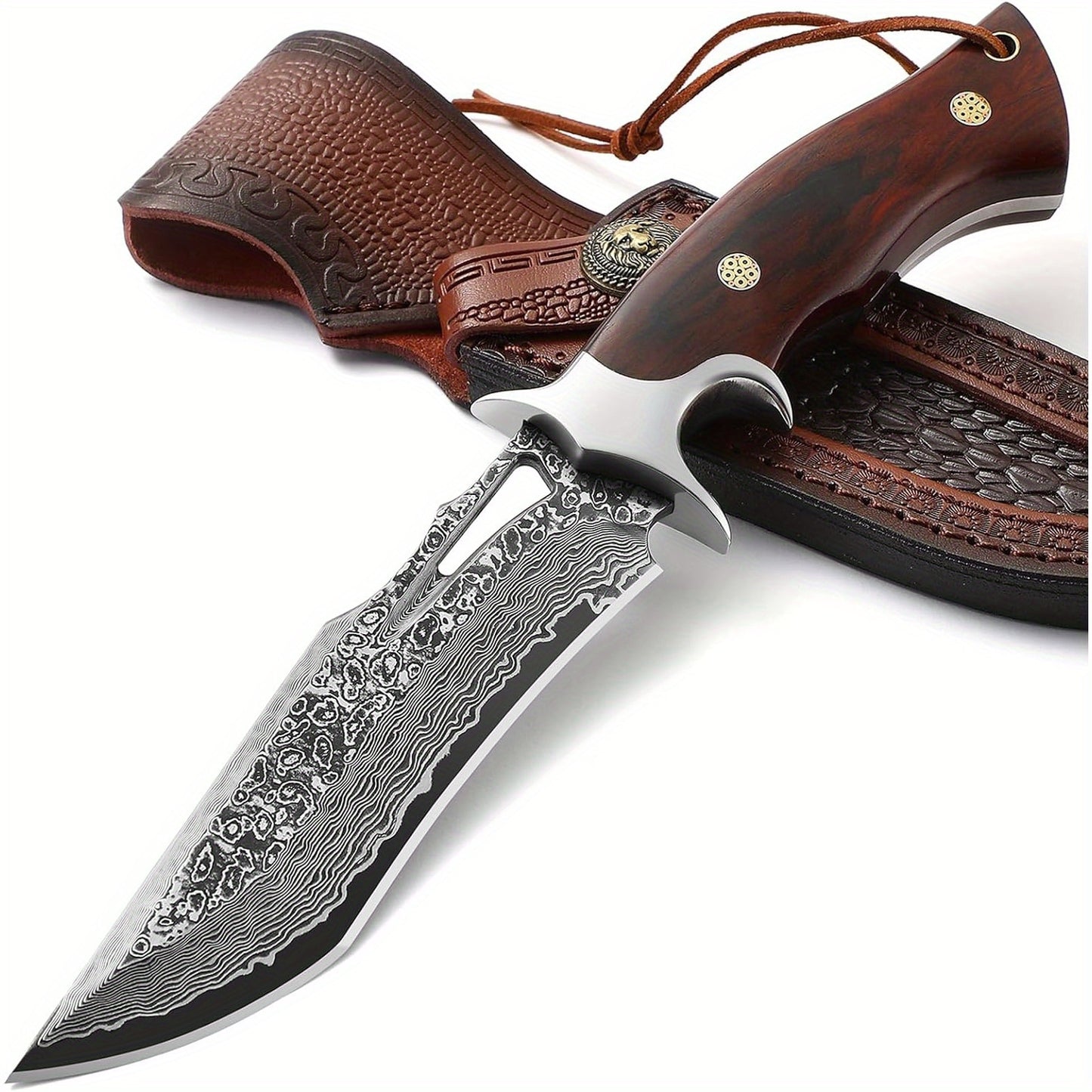 Damascus Hand Forged Knife and Leather Sheath