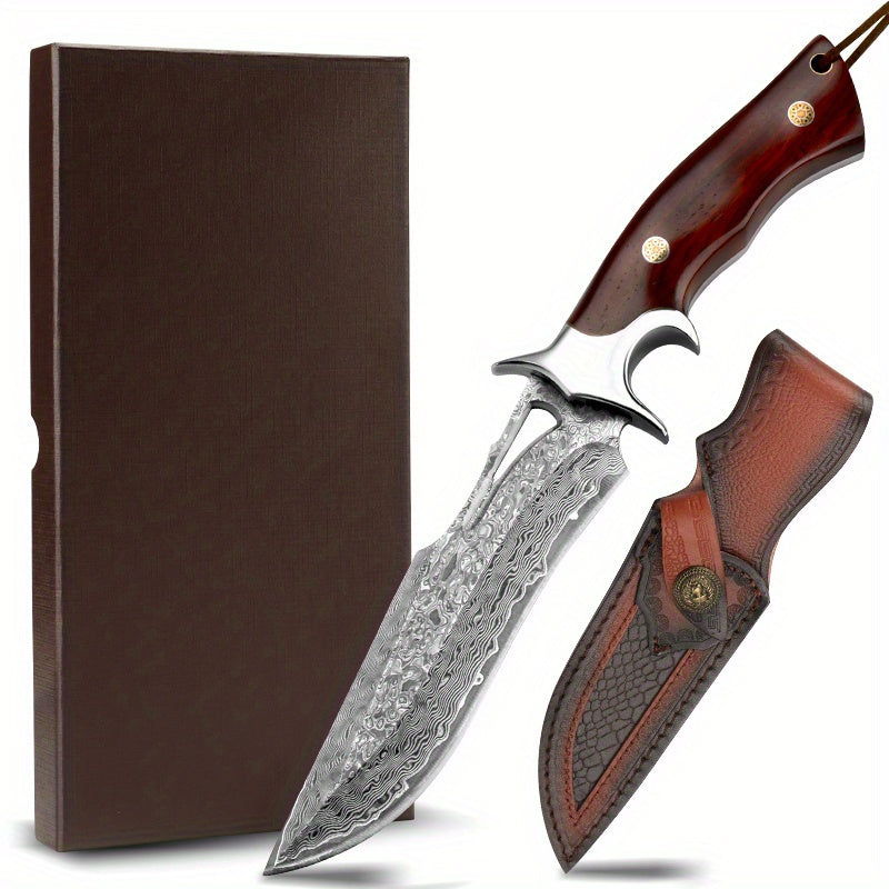 Damascus Hand Forged Knife and Leather Sheath