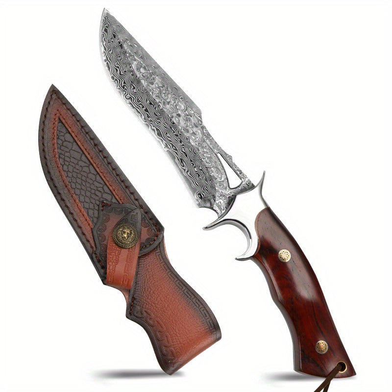 Damascus Hand Forged Knife and Leather Sheath