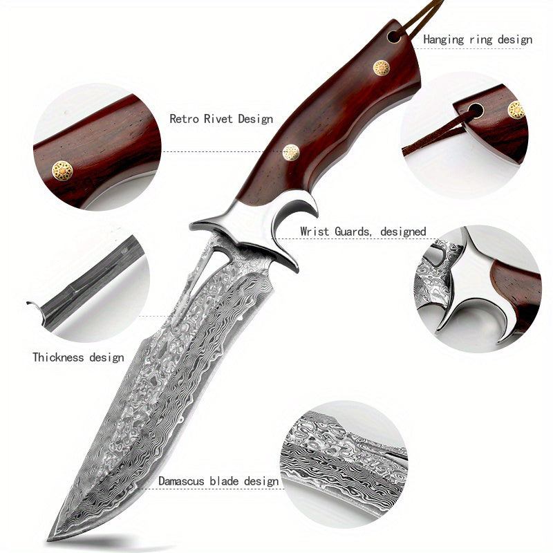 Damascus Hand Forged Knife and Leather Sheath
