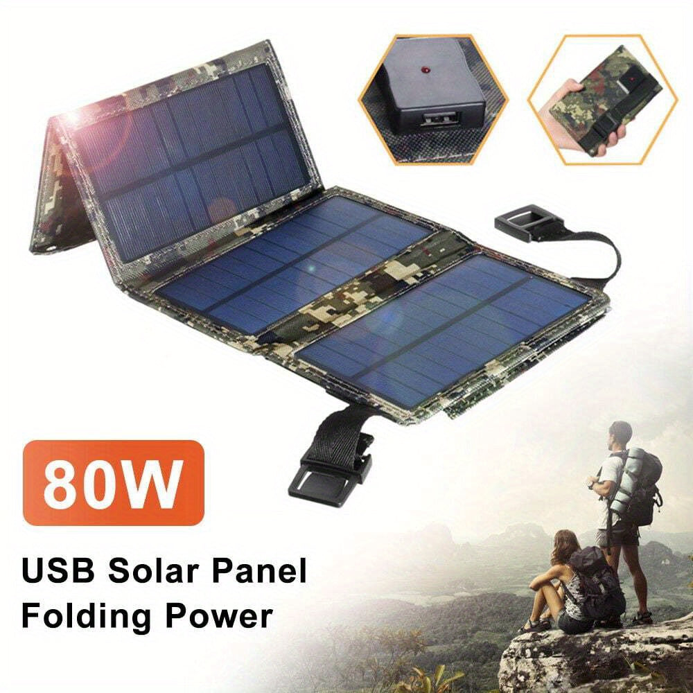 80W USB Solar Panel Folding Power Bank Outdoor Phone Charger