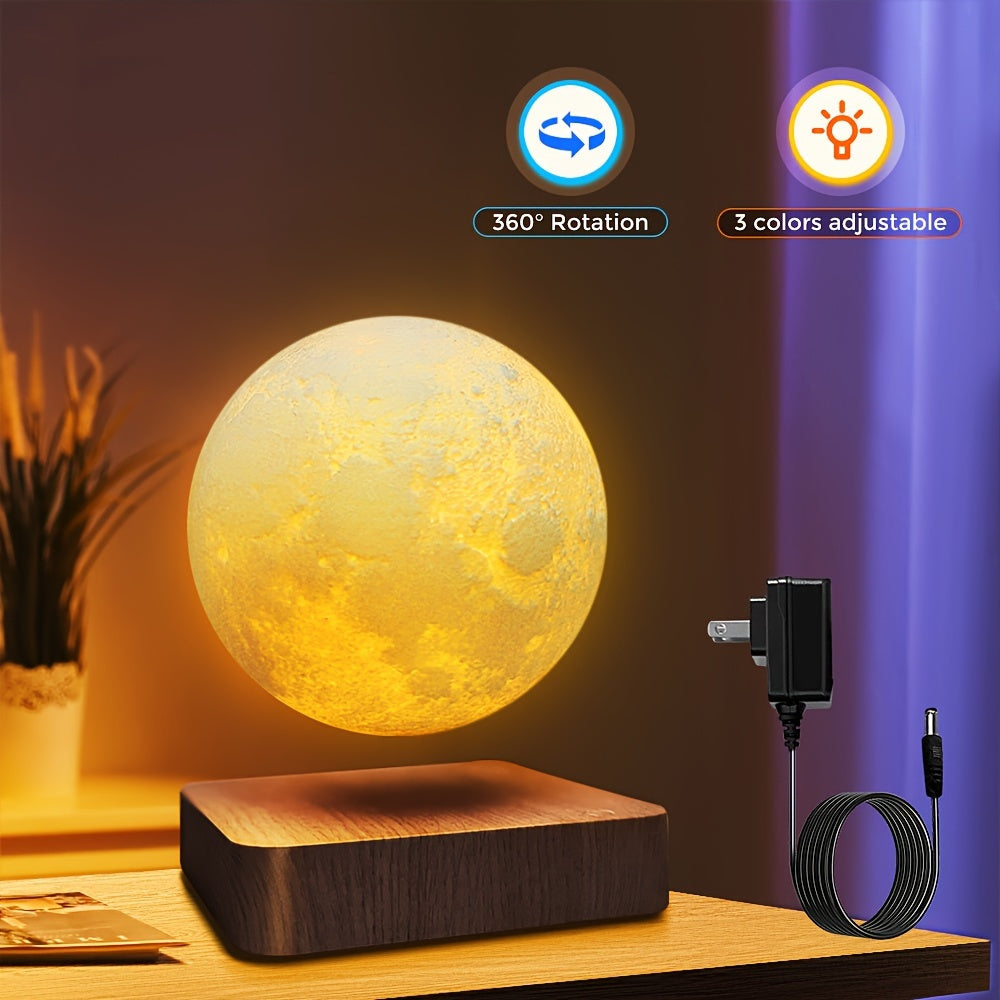 Magnetic Levitating Moon Lamp - 3-Color Mode Spinning Night Light with Mesmerizing Floating Effect.