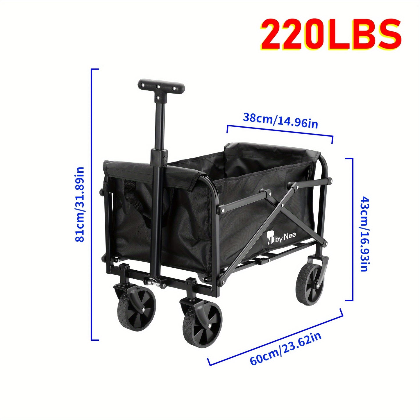 Heavy Duty Iron Frame Collapsible Trolley with All-Terrain Wheels, Multi-Purpose Garden Cart.