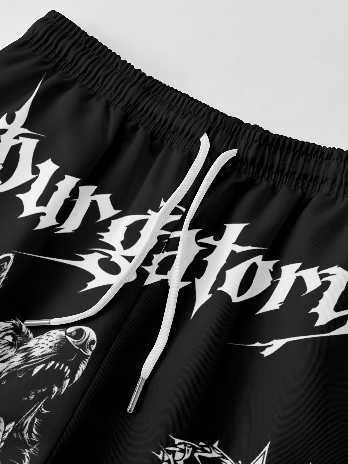 Men's Wolf & Dog Print Hip Hop Style Casual Shorts, Plus size
