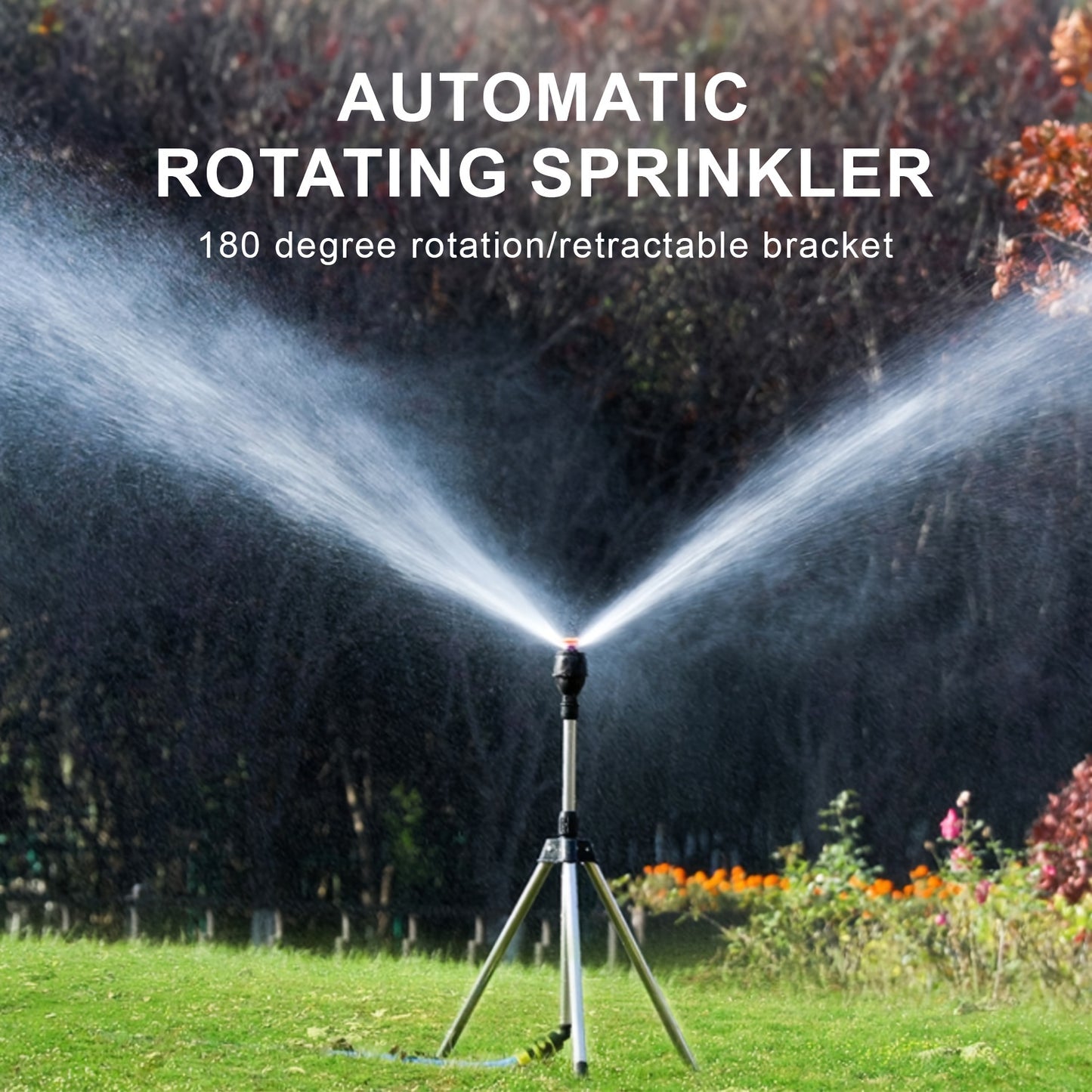 Rotary Irrigation Tripod Sprinkler - 360 Degree Watering Nozzle, Telescopic Support, Stainless Steel.