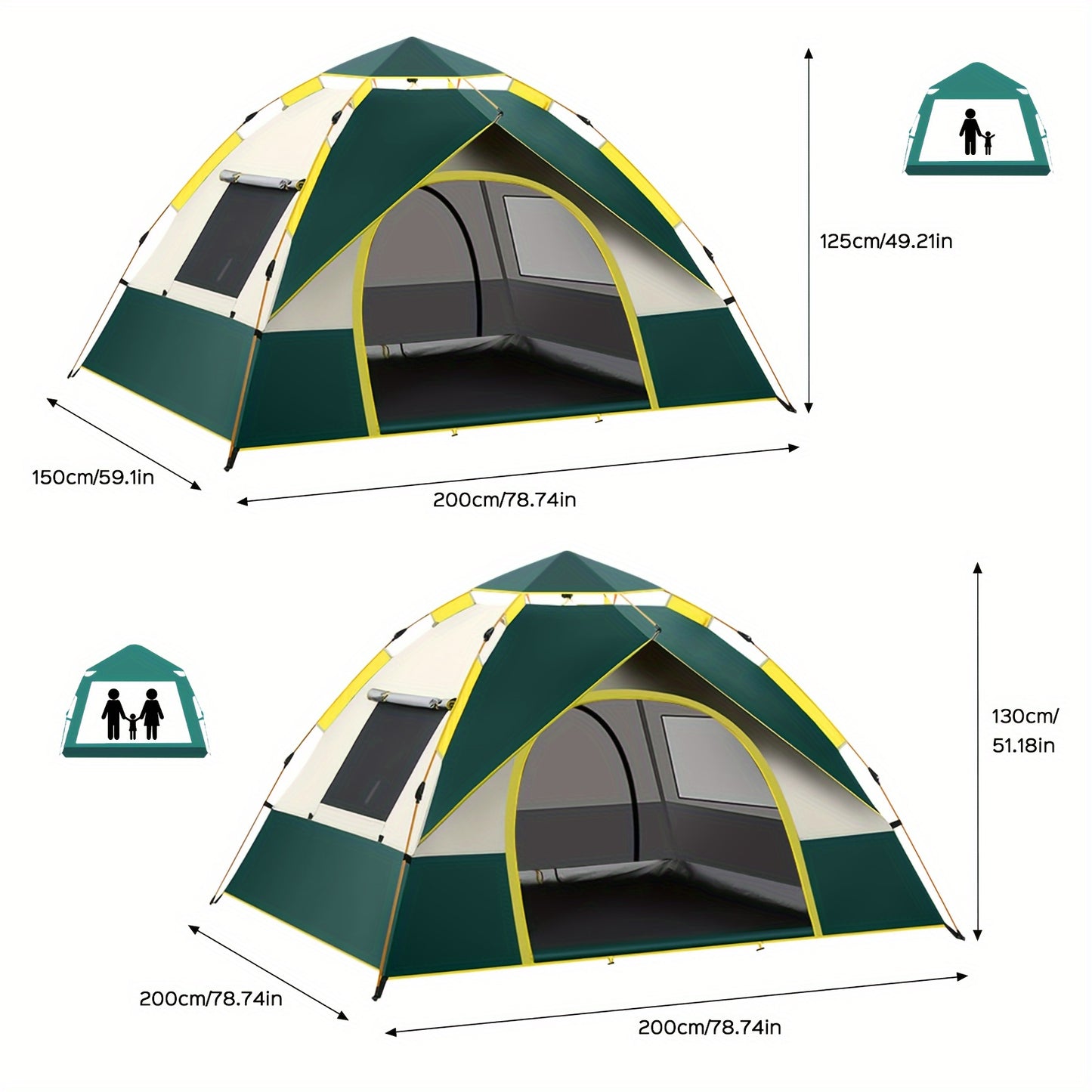 Quick Opening Camping Tent, Dual Doors And Windows Waterproof Windproof Tent, Lightweight And Portable, 2-3 Person/3-4 Person.