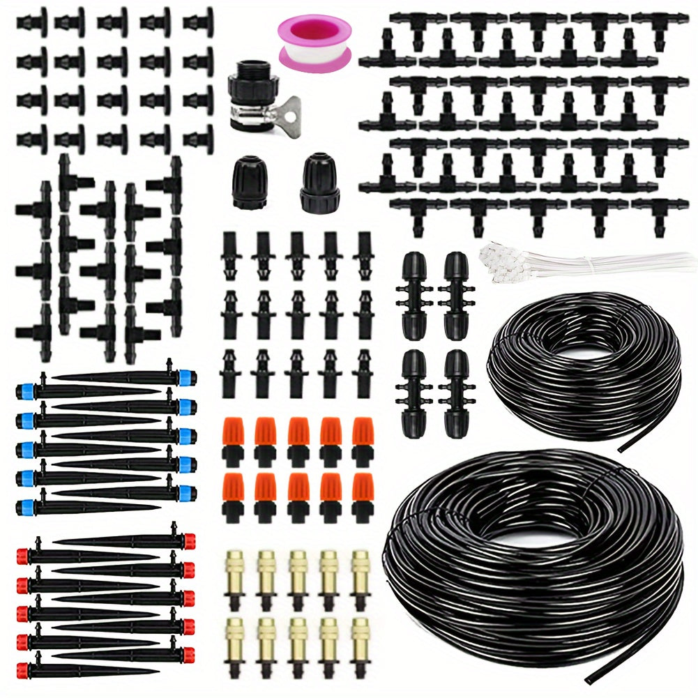 200FT Automatic Plant Watering System With 1/2 Inch Hose 1/4 Inch Tubing Patio Misting Plant Watering System.