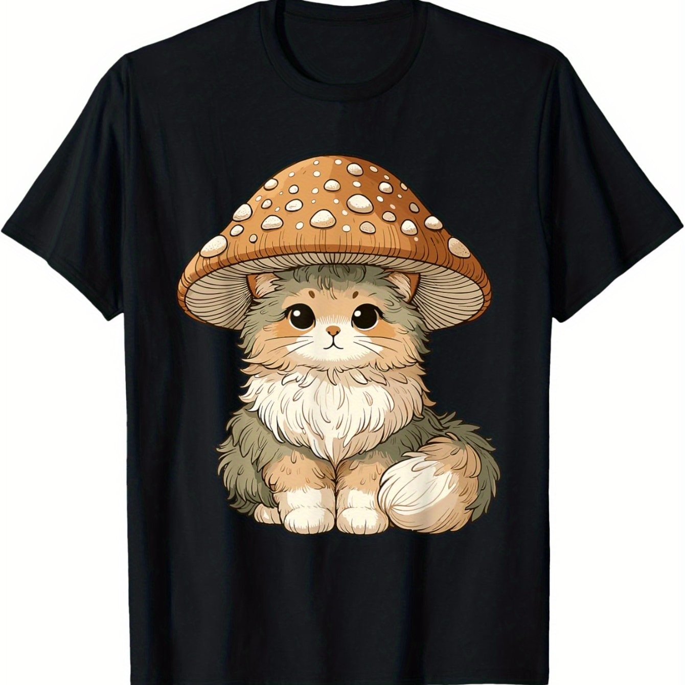 Stylish Cat Mushroom Hat Aesthetics Graphic T-Shirt