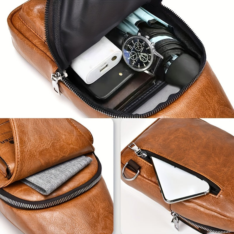 Premium Leather, Vintage-Style Chest Bag, Multi-Compartment Crossbody Bag with Waterproof Design,