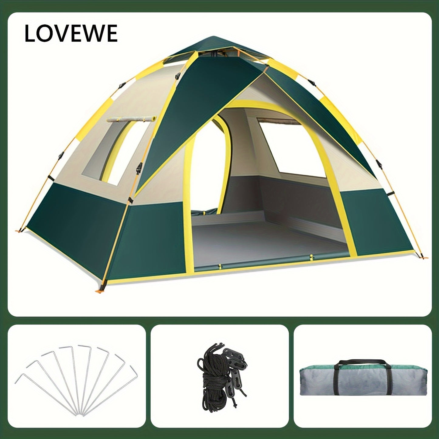 Quick Opening Camping Tent, Dual Doors And Windows Waterproof Windproof Tent, Lightweight And Portable, 2-3 Person/3-4 Person.