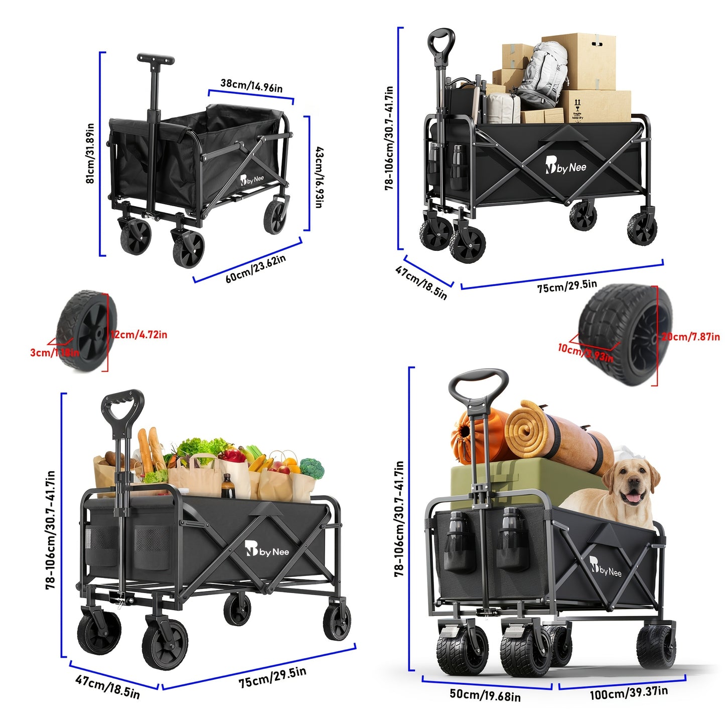 Heavy Duty Iron Frame Collapsible Trolley with All-Terrain Wheels, Multi-Purpose Garden Cart.