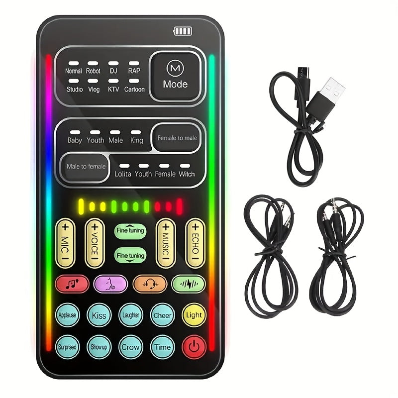 Fdit Voice Changer and Sound Card Combo, USB Rechargeable Voice Transformer with MIDI Controller, Real-Time Male to Female/Female to Male Voice Modulation for Live Streaming, Voice Chat, Video Editing