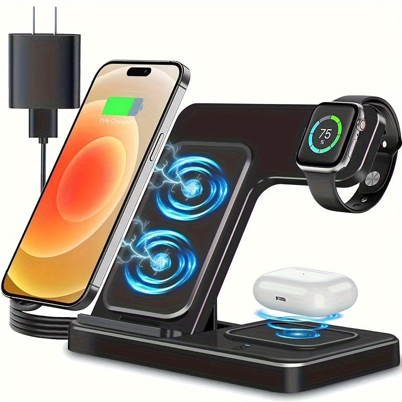 3 In 1 Foldable Portable Wireless Charger, Suitable For iPhone 15 14 Pro Max 13 12 11, iWatch 9 8 7 6 5 4 3 2 Se, Airpods 3 2 Pro, Samsung Galaxy S23 S22 S21 S20, Galaxy Note 20 10 9 8.