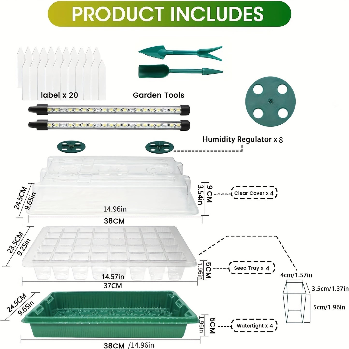 A Set of 4 Seed Germination Trays, Equipped with a High Dome Seed Germination Kit Featuring 160 Cells, 8 LED Grow Lights, a Smart Timer, And 3 Modes,