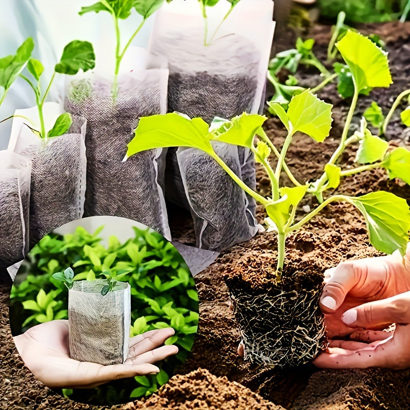 500/1000pcs Biodegradable Seed Nursery Bags, Non-Woven Plants Grow Bags, Fabric Seedling Pots Plants Pouch,