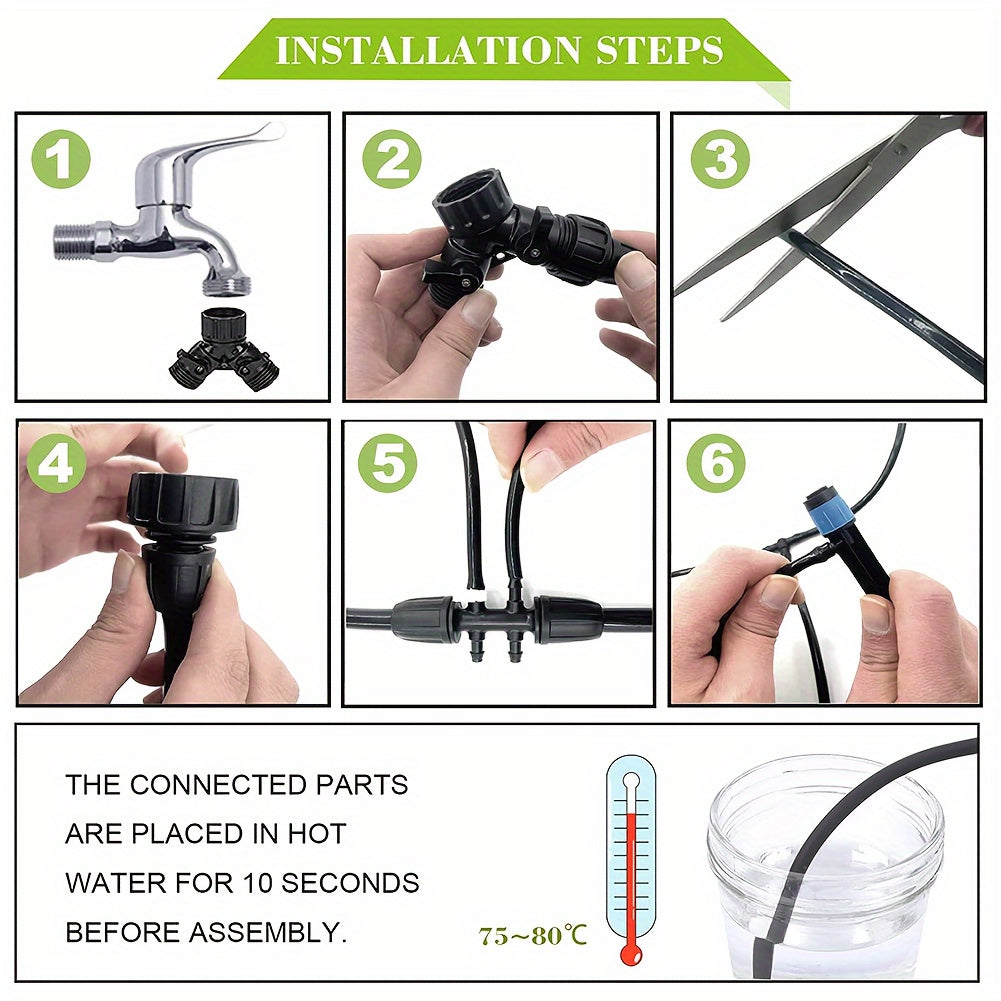 200FT Automatic Plant Watering System With 1/2 Inch Hose 1/4 Inch Tubing Patio Misting Plant Watering System.