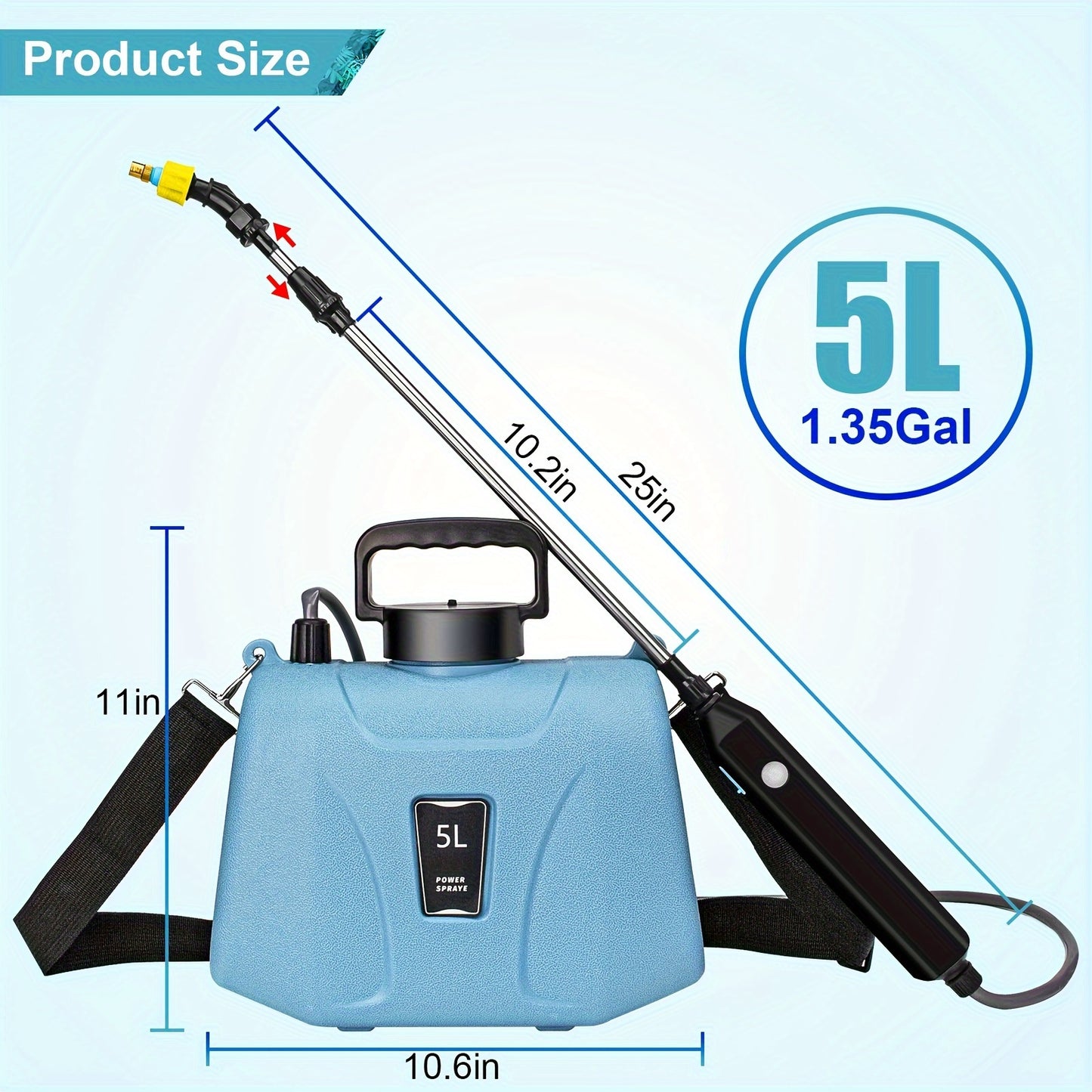 1.35 Gallon Battery Powered Telescopic Sprayer, Electric Sprayer With USB Handle, 3 Mist Nozzles.