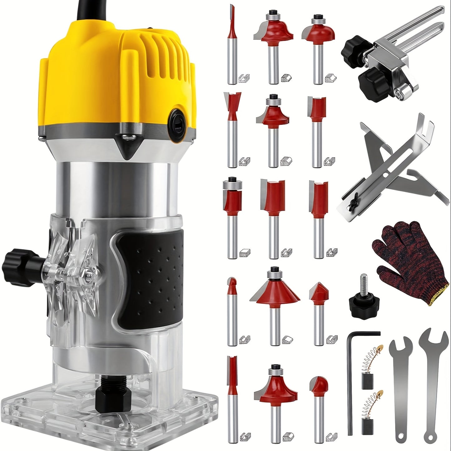 800W Compact Wood Router - 110V, Plug-In Handheld Trimmer for Woodworking.