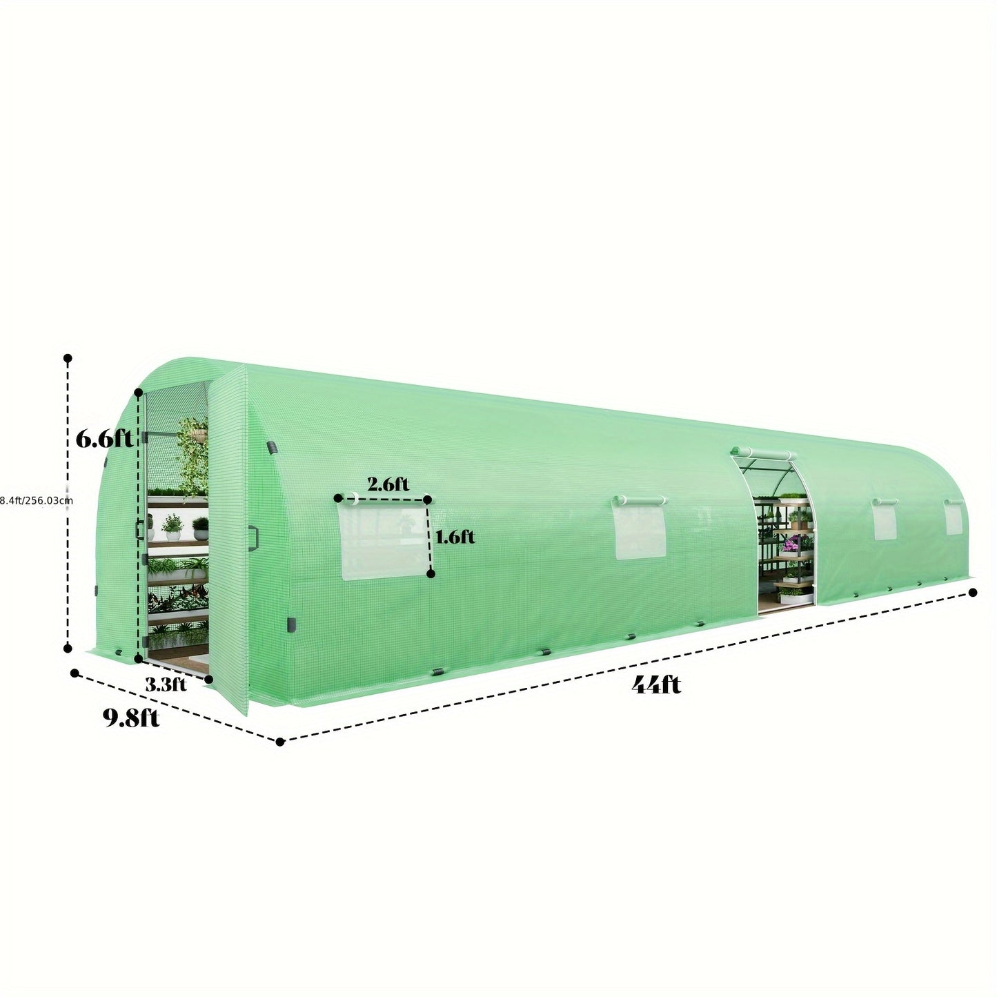 44x10x7.5 FT Giant Walk-In Greenhouse - Heavy Duty Galvanized Steel Frame, Upgraded Swing Door, Premium PE Cover.