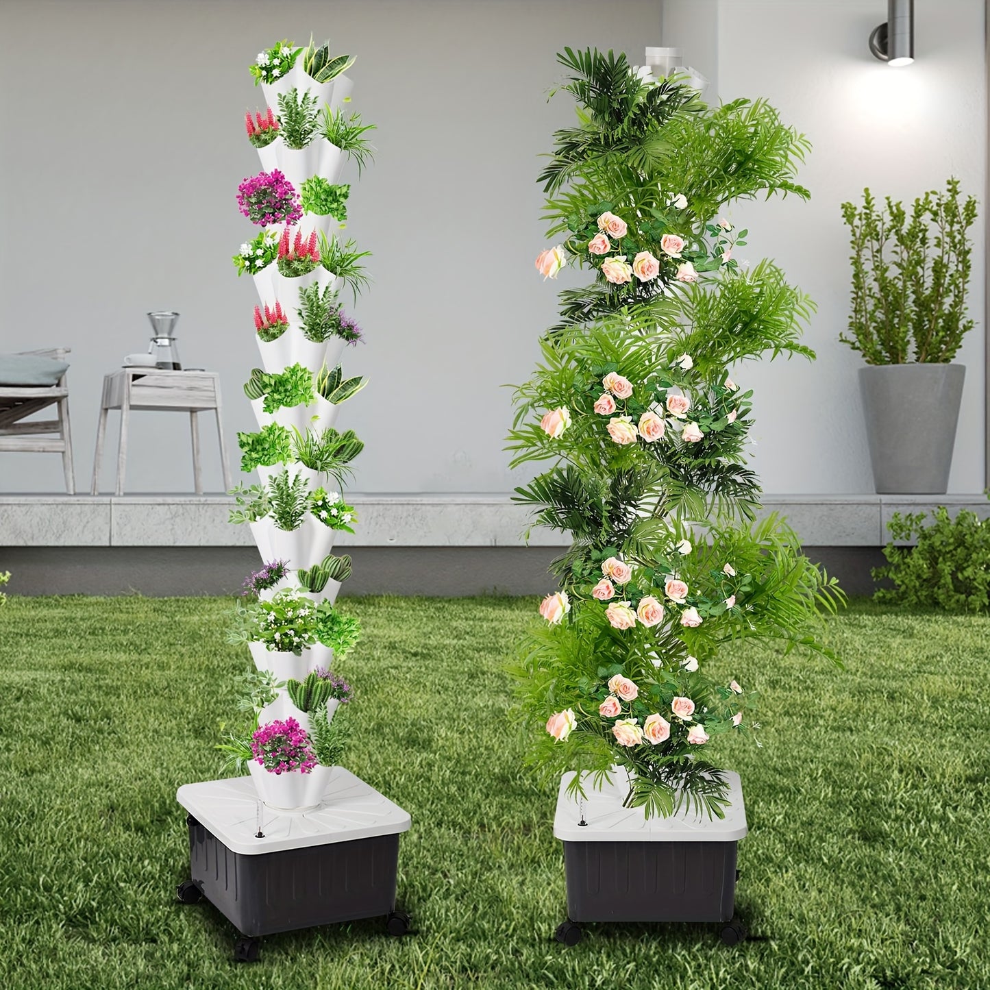 60-Slot Vegetable Tower - Hydroponic Growing System with 12 Layer Outdoor Aquaponic Planting Solution for Tomatoes, Lettuce, and More