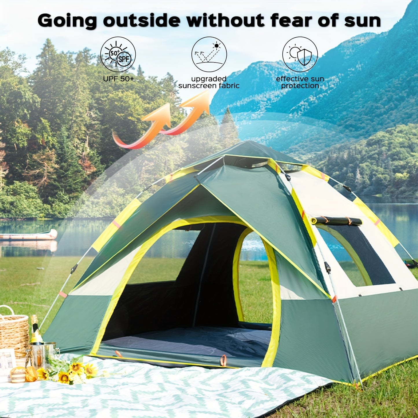 Quick Opening Camping Tent, Dual Doors And Windows Waterproof Windproof Tent, Lightweight And Portable, 2-3 Person/3-4 Person.