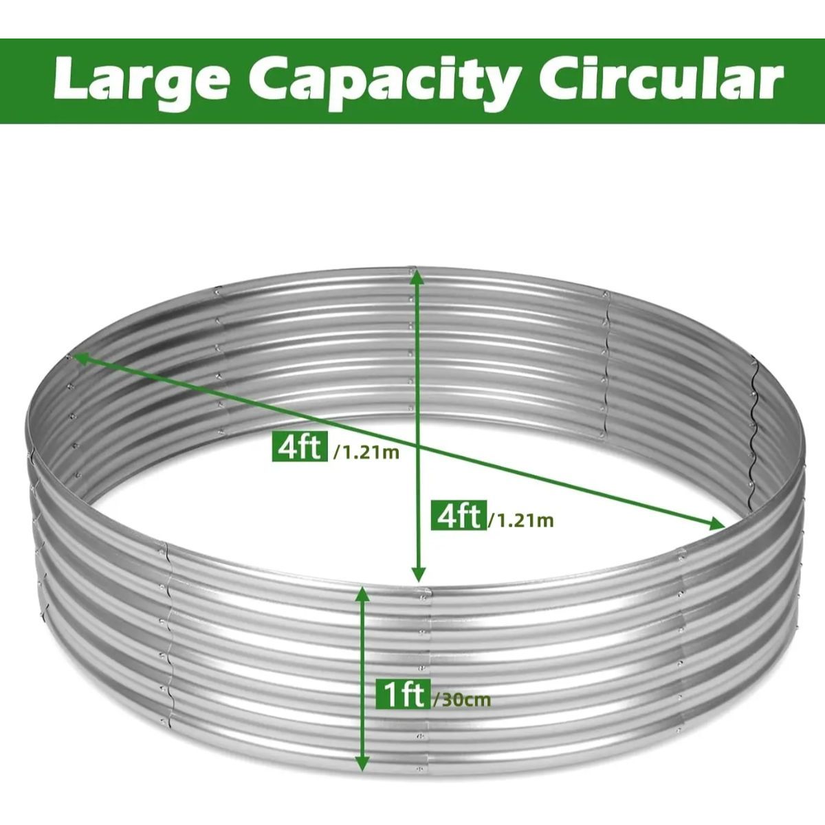 Round Fire Pit Ring Flower Planter - Galvanized Steel Large Metal Above Ground Garden Bed, Outdoor Raised Bed Planter Box, 5ft/4ft