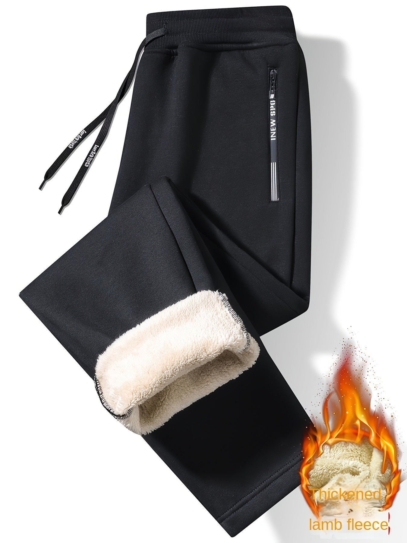 Men's Fleece-Lined Joggers - Casual Stretch Sweatpants with Pockets, Machine Washable, PLUS SIZE