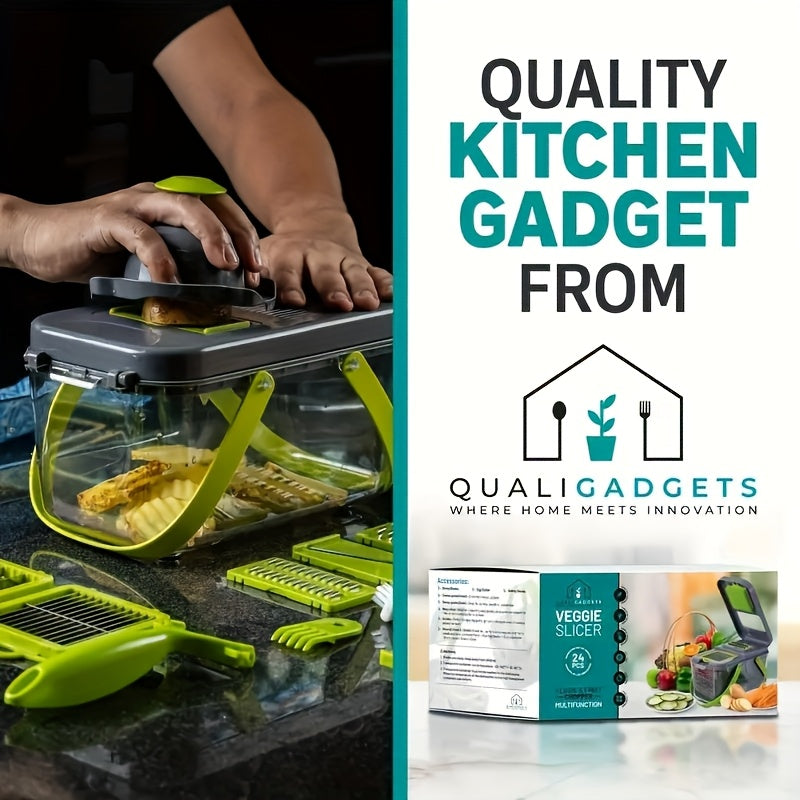 16pcs Kitchen Companion -Multifunctional Vegetable Chopper, Fruit Slicer, Manual Food Grater, Onion Mincer, Potato Shredder, Slicer with Container,