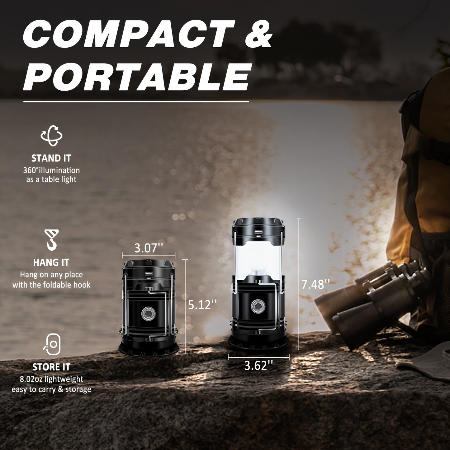 4-Pack Solar Camping Lantern, Collapsible LED Solar USB Rechargeable Lantern Flashlight
