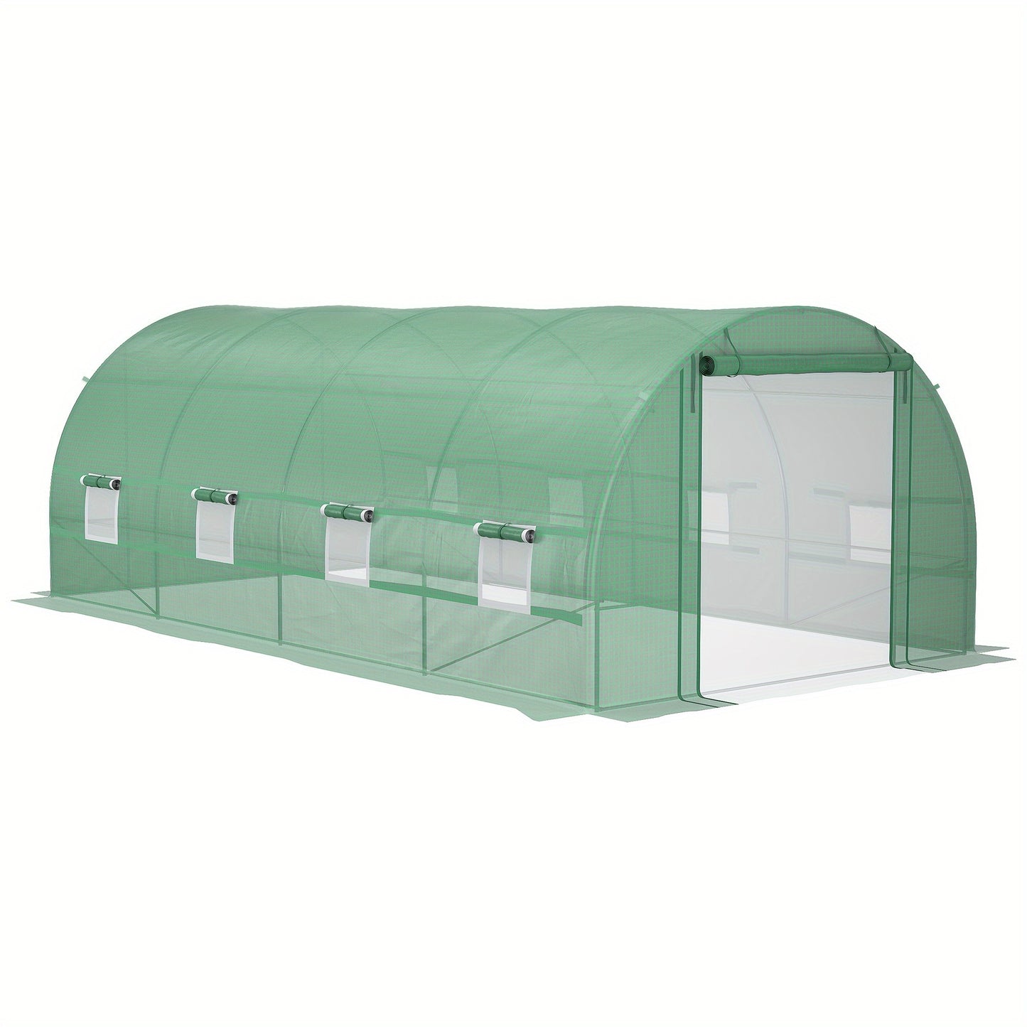 19' x 10' x 7' Walk-In Tunnel Greenhouse with Zippered Door & 8 Mesh Windows, Large Garden Hot House Kit, Galvanized Steel Frame
