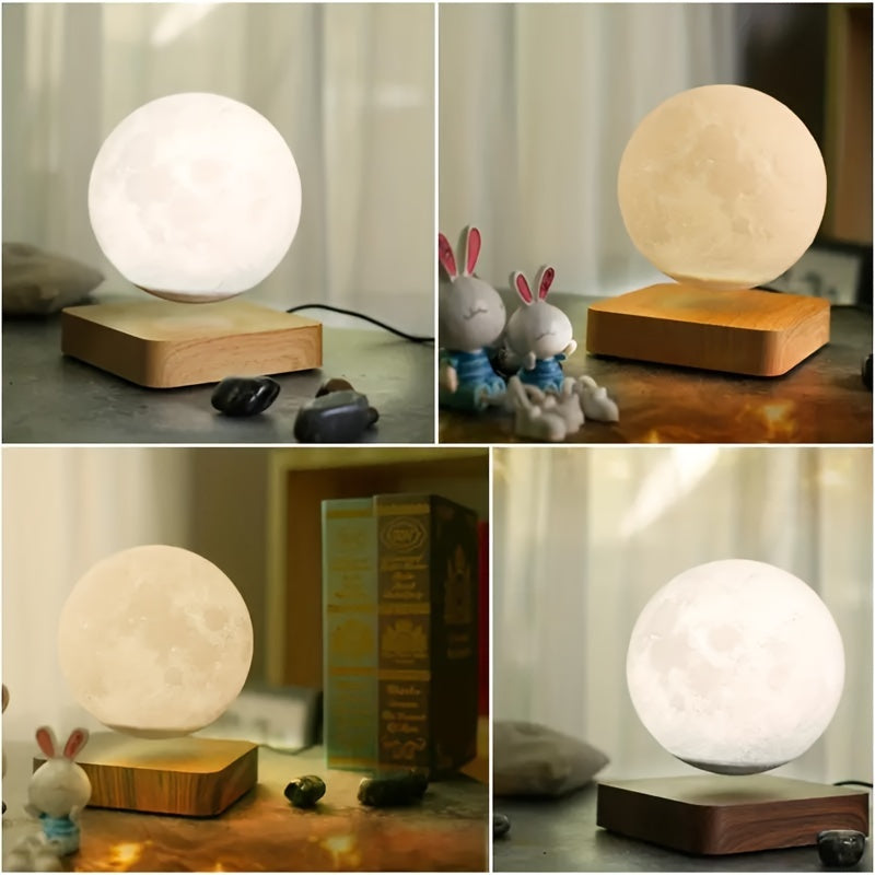 Magnetic Levitating Moon Lamp - 3-Color Mode Spinning Night Light with Mesmerizing Floating Effect.